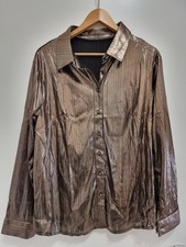 ? NEU Damen Bluse Holo Glitzer Braun Gold Made in Italy Größe L / XL