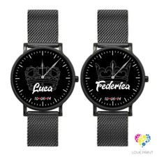 Armbanduhren für Paare personalisierbar "KING-QUEEN" Name-Datum.