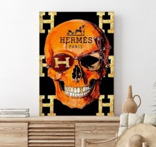 XXL LEINWAND BILD BIS 115x90x5 POP-ART TOTENKOPF ORANGE SCHWARZ GRAFFITI KUNST