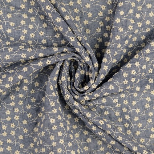 Voile stickerei blau - voile, stickerei,