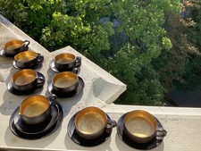 Worpsweder Eulentöpferei Teegeschirr Gisela Meyer-Kaufmann schwarz-gold Kunsth.