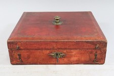 Große Schatulle Truhe Holz Lederoptik mit Messinggriff 1.Hälfte 19.Jhd (GV480)