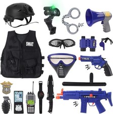 Polizei Rollenspiel Set Kinder, Polizei Kostüm Kinder mit Weste, Helm, 