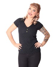 SugarShock Joplyn 50s retro Polka Dots Rockabilly Kragen V-Neck T-Shirt 