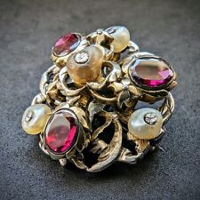 Knopf Brosche min. 750 Silber Almandin Granat Naturperle Perle antik c. 1800 S