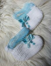 Babyschuhe gestrickt Taufe Babyshower Geburt Babygeschenke hell blau Ballerina 