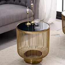 Filigraner Design Beistelltisch VARIATION 50cm gold Metall rund Schwarzglas