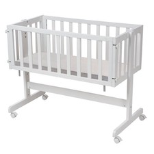 roba Beistellbett mit Matratze - Holz Weiß - Stubenbett Rollen Babybett