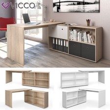Eckschreibtisch Computer Bürotisch PC Schreibtisch Flexplus Eiche Weiß Vicco