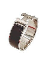 Hermés Armband Clic Clac H Silber Braun breit Armreif Unisex Edelstahl Geschenk