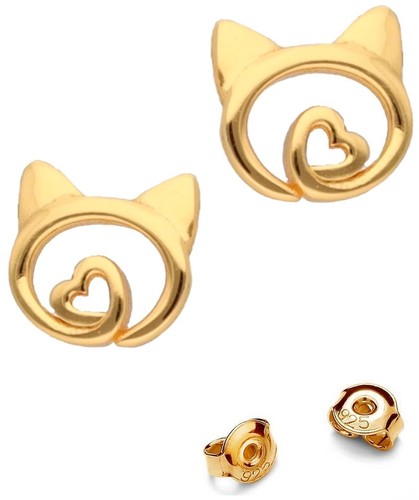 Katze herz ohrringe 925 - herz, silber