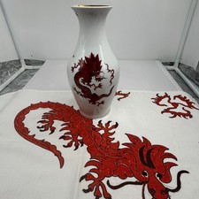 Meißen PGH Porzellan Vase roter Drache-Ming 21 cm handgemalt Goldrand