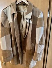 Herbst Vintage Echt Leder Patchwork Mantel Jacke L Braun Größe 50 Retro