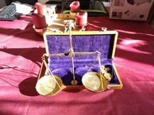 Goldwaage, Feinwaage, Gründerzeit, Messing mit Holzkasten