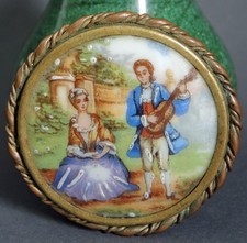 sehr alte Brosche Miniatur Malerei Porzellan Limoges Frankreich D. 5,5 cm