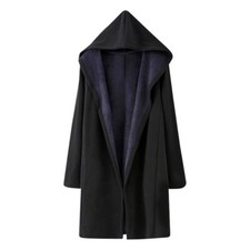 Damen Fleece Gefütterte Kapuze Strickjacke Poncho Mantel Umhang Thermal Herbst