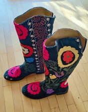 Vintage Suzani Boots: Bestickte Blumen Kniehohe Stiefel