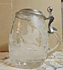 Bierkrug - Bierglas- Seidel mit Zinndeckel -graviert Gravur "AUERHAHN" Bay. Wald