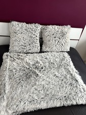 Kibek Kuscheldecke + 2 Kissen Flauschig Grau Anthrazit Weiß Set Edel *wie Neu*