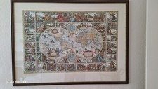 Bild Antike Weltkarte 110cmx80cm hinter Glas mit Holzrahmen Goldkante