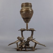 Antike Skulptur Bronze Africana - Vögel E Abbildung Stil Ashanti Ghana Early 900