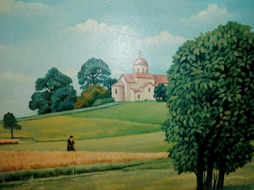 Naive malerei wiese mit - malerei:,