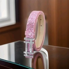 Damen Hüftgürtel /Taliengürtel 🩷Neu PU Leder Rosa Glitzer💖 Schnalle Mit Strass