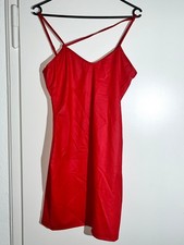 Sexy Bodycon Wetlook Minikleid Kurzen Trägern Figurbetont Rot Glänzend Clubwear