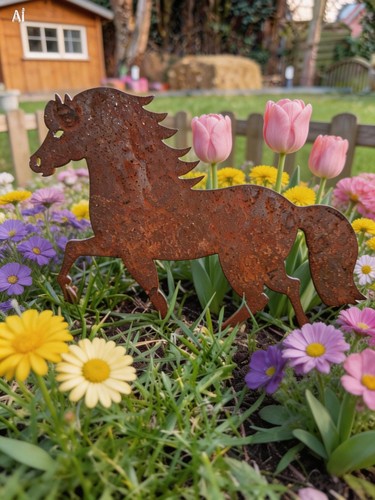 Edelrost pferd gartenstecker - edelrost,