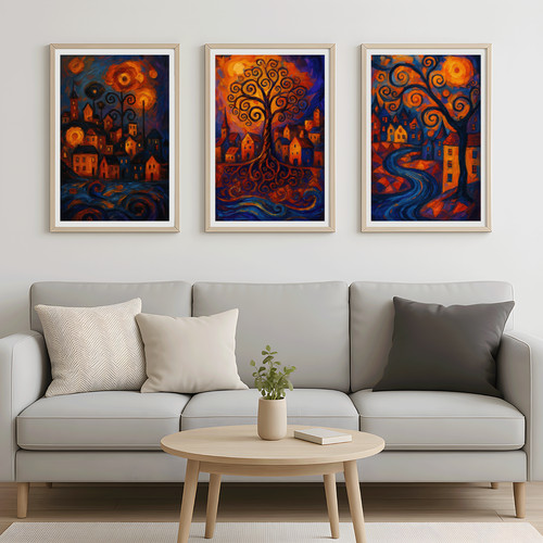 Dorf landschaft poster 3er - poster, set