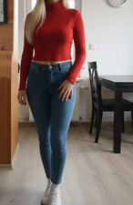 Shein sexy Stretch Crop bauchfrei XS 34 Top Oberteil Pullover Ripp Rollkragen