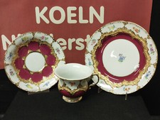 MEISSEN B-FORM MIT BLUMEN ROT 3TL. PRUNK KAFFEE GEDECK 012099 1.WAHL -TOP
