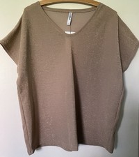 Neu Damen Glanz T-Shirt Shirt Bluse Beige Gold Glitzer Große Größe L XL 46 48