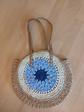 Runde Basttasche Mit Innenfutter und Reißverschluss 