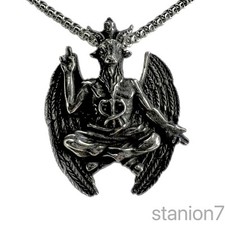 Baphomet Dämon Ziegen Kopf Anhänger Edelstahl Kette Totenkopf Biker Schmuck 321A