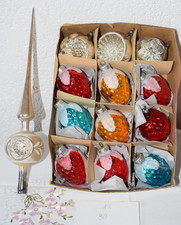 Alter Christbaumschmuck 9 bunte Zapfen  3 Reflexkugeln Christbaumspitze Reflex