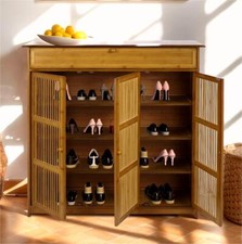 XXL Schuhschrank mit 4 Fächer Schuhregal Schuhablage für 18 Paar Schuhe Bambus