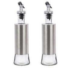 2x Silber Edelstahl Olivenöl Flasche Kochen Essig Sauce Spender 300ml