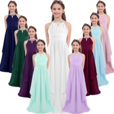 DE Mädchen Kleider Mesh Festlich Pailletten Prinzessin Hochzeit Lange Partykleid