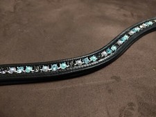 Stirnriemen Trense Zaumzeug Pferd Leder Strass Glitzer WB VB Pony türkis silber