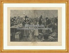 Fischmarkt in Wien Gause Verkauf Stand Kostüme Korb Händler Holzstich C 2238