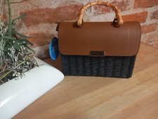 Rattan Handtasche Tasche mit Schulterriemen schwarz braun Bambus 21x17x7 cm