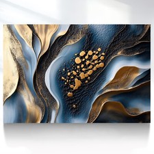 Leinwand Bild XXL Abstrakt Blau Gold Wanddeko Wandbilder Wohnzimmer Modern 208
