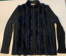 Elegante schwarze Strickjacke mit Kunstfellbesatz von Gina Laura Gr. 42/44