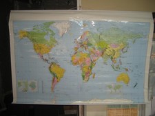 Weltkarte Schulwandkarte ca. 135x95cm Englisch Vintage Wandkarte Geographie K1