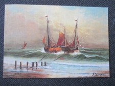RAR  seltene AK  alter Zeit ! Gemälde wunderschön KUTTER IN DER BRANDUNG Seekatz