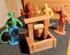 4 Figuren Old Surehand Tokvi Kava Schwarzer Mustang + Timpo Toys Brunnen f.Fort