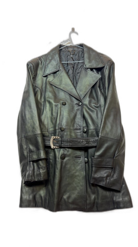 Schwarzer leder trenchcoat - schwarzer,