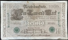 1000 Mark Reichsbanknote 1910 *grüner Stempel* Banknote  15.11.I