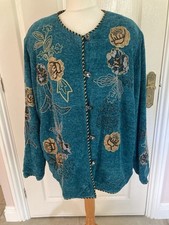 INDIGO MOON JACKE CHENILE SAMTGEFÜHL XL 80er 90er STICKEREI FROSCHELN ETC.